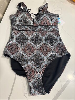 Vintage style paisley rust print women One-Piece Swimsuit